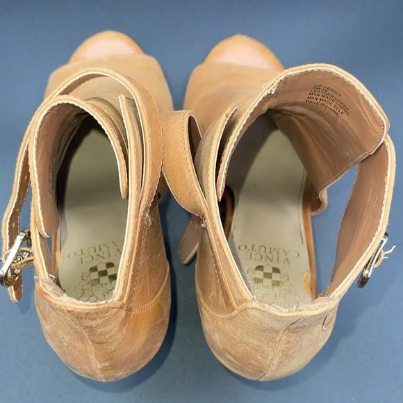 Vince Camuto Tan Heeled Boots with Peep-Toe Design - Picture 7 of 9